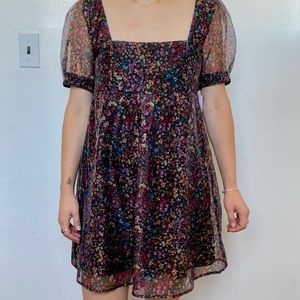 Sheer floral puff sleeve dress